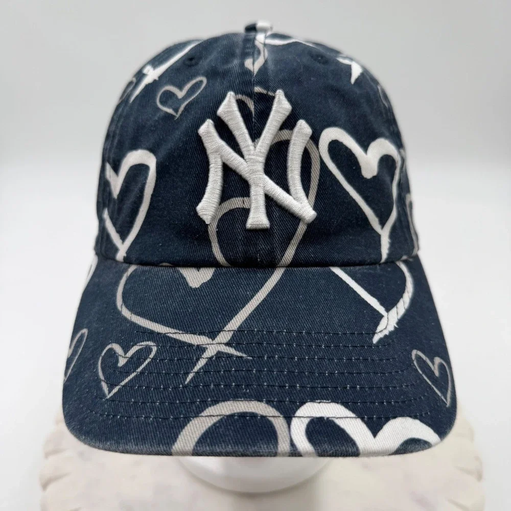 47 Brand New York Yankees Youth Adore Clean Up Hat Navy Blue Heart Print NY Cap